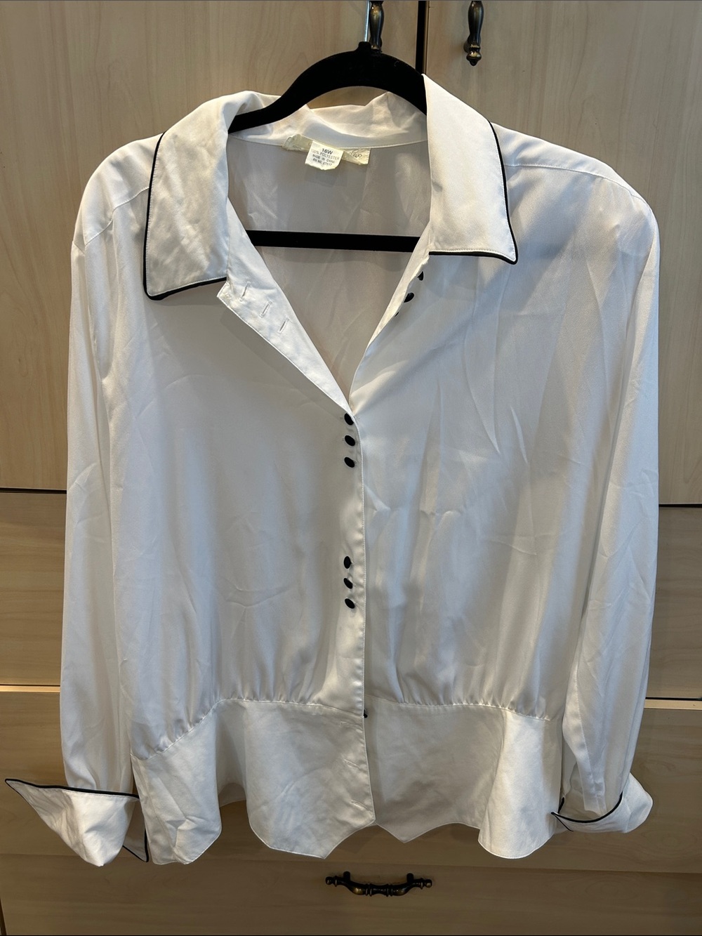 Women's White Button-Front Blouse with Black Piping size 16W